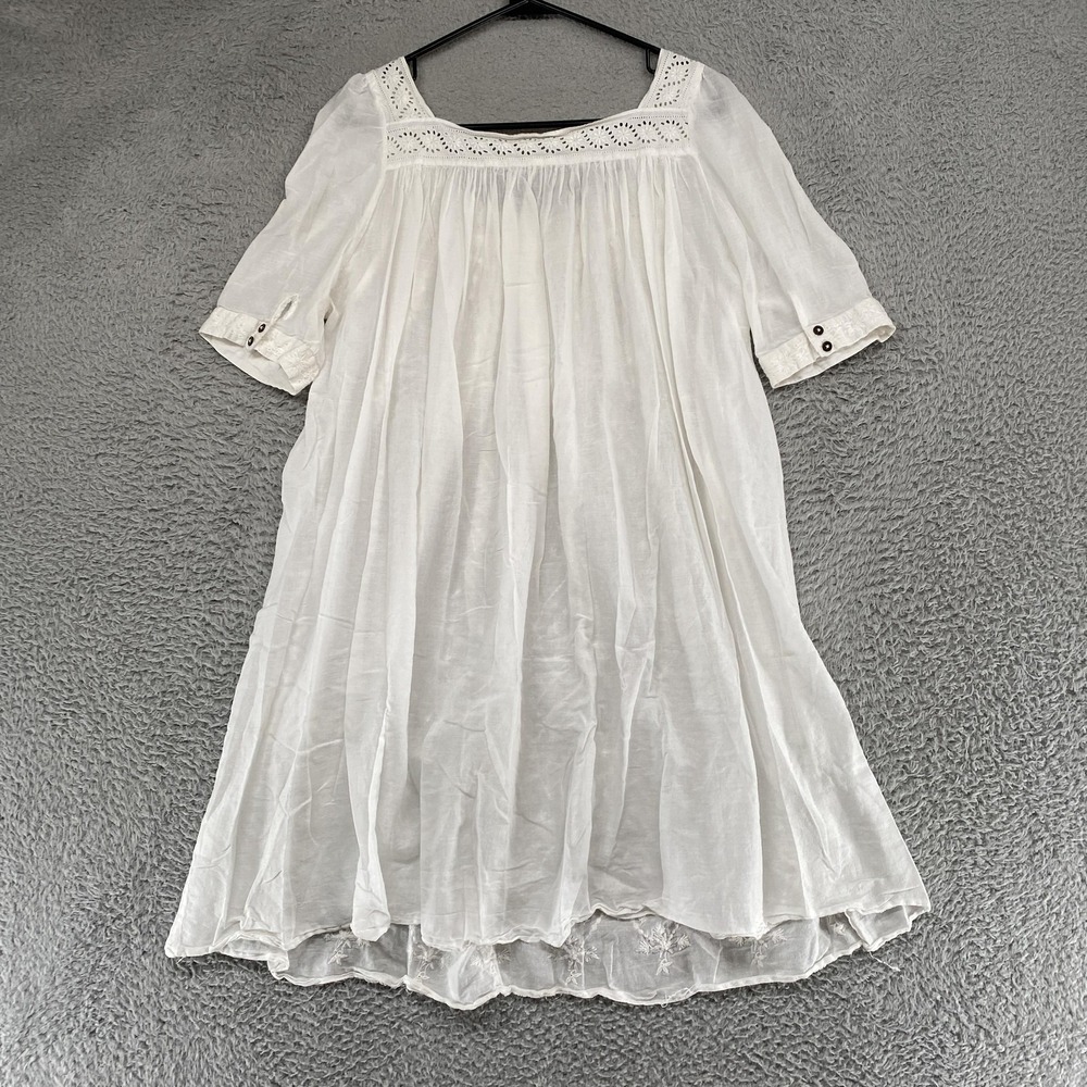 AllSaints Blessed Smock Dress Womens 6 White Swing Boho Peasant Embroidered - Picture 11 of 14